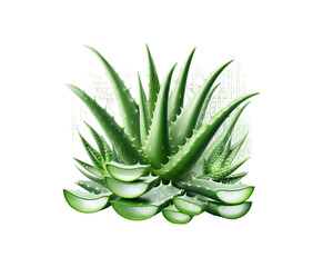Fototapeta premium Fresh Aloe Vera slice with gel dripping isolated transparent background. top view flat lay herb skin care.