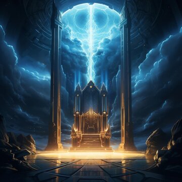 Zeus sits on his throne in the clouds