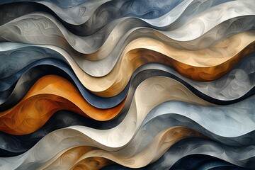 Abstract background with smooth wavy lines in gray and orange colors
