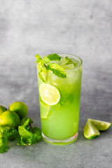 selective focus of Mint Mojito with grey background. 