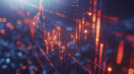 Fototapeta premium A computer screen with a lot of red and blue lines. The lines are in different sizes and are scattered all over the screen. The image gives off a feeling of chaos and confusion