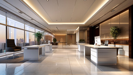 A large open office space with a modern design
