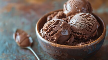 Homemade Dark Chocolate Ice Cream in a Bowl - obrazy, fototapety, plakaty