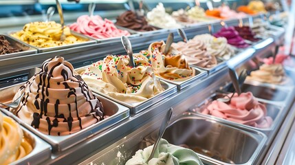 Ice cream display in an ice cream shop
