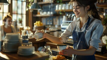 Friendly Waitress Pouring Coffee