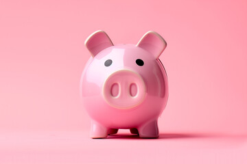 A charming pink piggy bank adorned with a ribbon, ideal for collecting savings