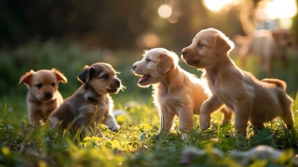 Puppies playing at the park