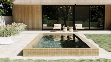 Obraz premium Backyard of a modern country house with a swimming pool