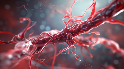 Fototapeta premium Blood vessels, neural connections. The movement of blood inside the human body. Foci of inflammation