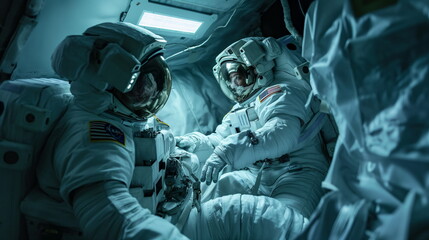 Astronauts in Space Suits Conducting Experiments in Zero Gravity, Cosmic Exploration