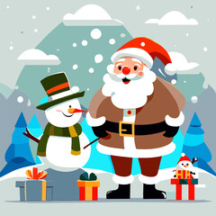 santa claus and snowman, vector illustration flat 2