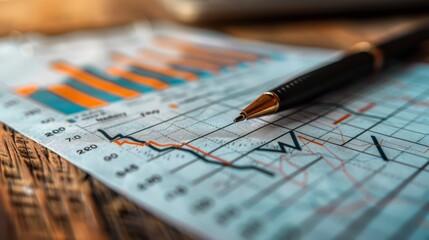 A close up of a pen on a piece of paper with a graph on it.