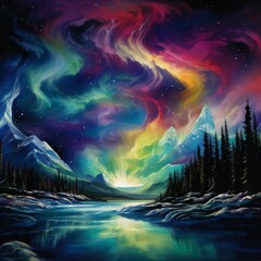 The sky was ablaze with color, the aurora borealis painting the night sky with vibrant hues