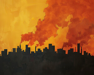 Conceptual artwork depicting a cityscape engulfed in fiery orange tones, symbolizing destruction or apocalypse.