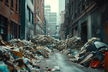 City streets are overflowing with garbage during garbage strike. AI Generative