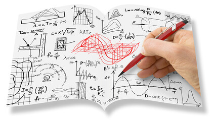 Engineer writing formulas about noise reduction in buildings act