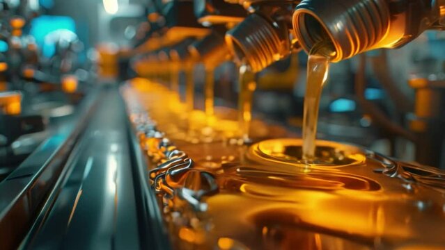 Close-up of oil and quality oil being poured into the engine. Internal systems of automobile engines Transmission system and gear maintenance