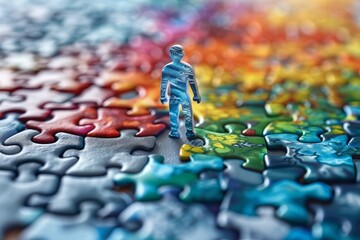 Puzzle background and puzzle boy , autism concept