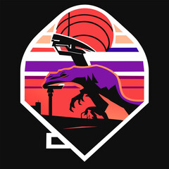 basketball logo, dinosaur, t rex, vector illustration flat 2