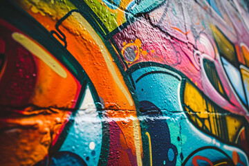 A bold background with an urban graffiti wall texture, featuring vibrant street art in a mixture of colors and styles.