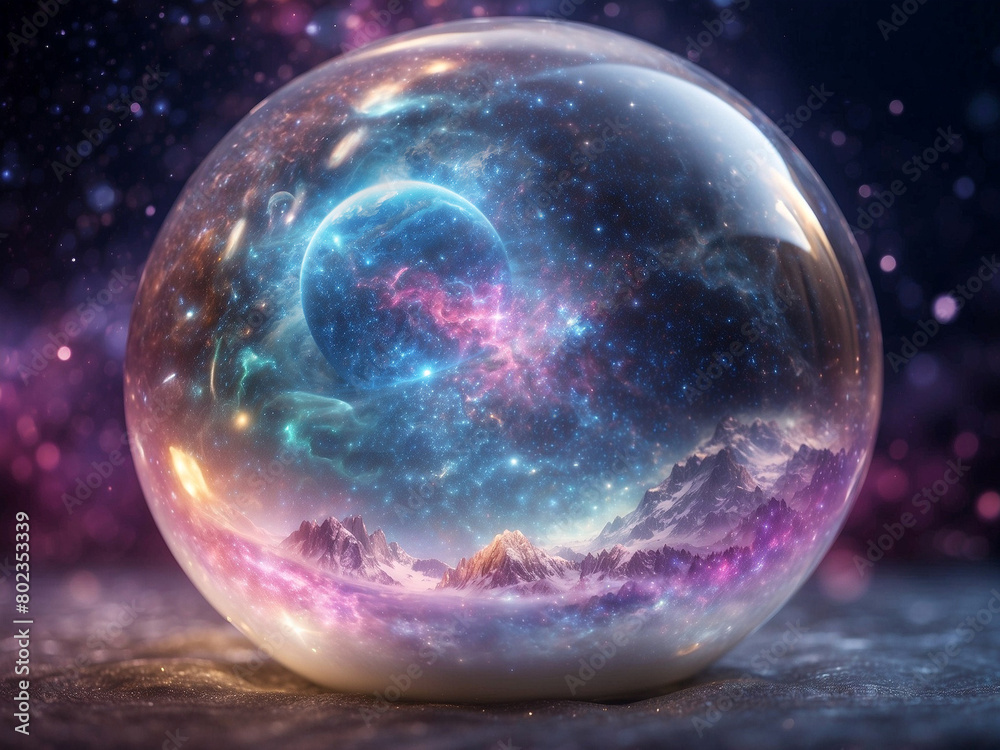 Canvas Prints crystal ball with alien landscape with nebula and planet like universe fantasy background