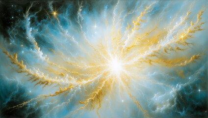 abstract space background with rays of light and shining light
