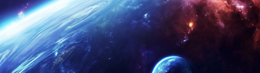 Banner on a space theme with a starry sky, planets, nebulae and galaxies