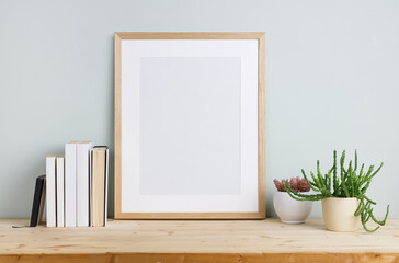 Blank picture frame template on a wall
