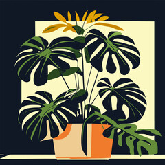 monstera plant, vector illustration flat 2