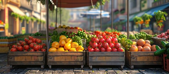 Vibrant D Rendering of a Farmers Market Vendor Showcasing Fresh and Colorful Produce