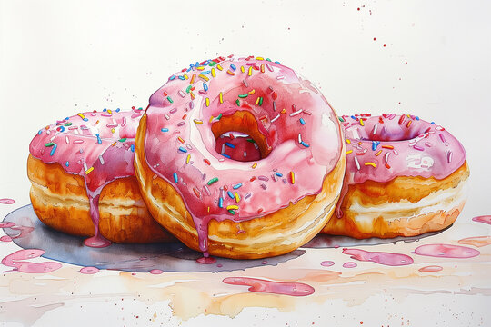 watercolor set of donut, white background, Generative AI