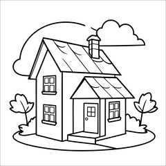 Cute House Outline Drawing for Kids Coloring Activity