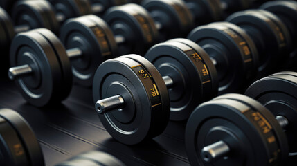 generated Illustration of neat rows of various dumbbells lined up in the gym.