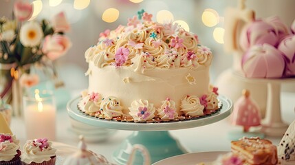 Ethereal White Cake Adorned With Delicate Pink Flowers
