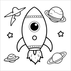 Space Rocket Outline Coloring Page for Kids