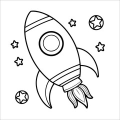 Space Rocket Outline Coloring Page for Kids