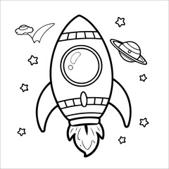 Space Rocket Outline Coloring Page for Kids