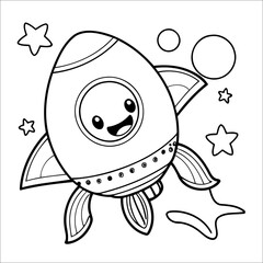 Space Rocket Outline Coloring Page for Kids