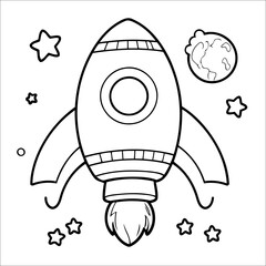 Space Rocket Outline Coloring Page for Kids