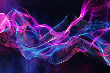 A contemporary background with a dynamic, digital glitch art pattern in vibrant neon colors against a dark, moody backdrop.