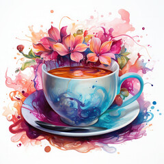 Fototapeta premium Watercolor Teacup Wall Illustration, Generative Ai