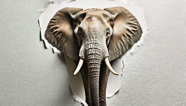 Elefant, der aus einer zerrissenen Papierwand hervorgeht