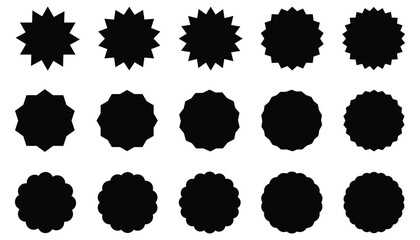 Starburst black sticker set - collection of special offer sale round, starburst, retro stars and oval sunburst labels and buttons isolated on white background