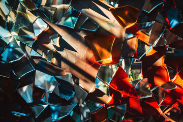 A dynamic background featuring a mosaic of broken glass pieces, reflecting light in multiple colors...