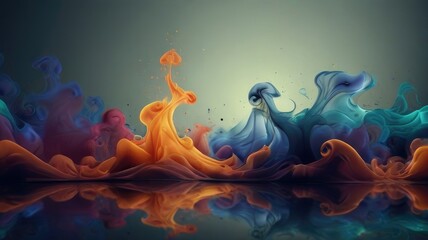 Dynamic dance of colorful smoke. Abstract waves of colored smoke. Flowing colored smoke background. rainbow smoke, paint explosion, color fume powder splash, motion of liquid ink dye in water