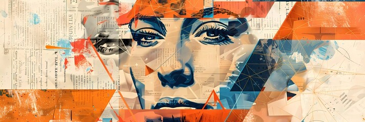 Pop Art Portrait: Geometric Deconstruction with Vintage Newspaper Texture (Abstract Face Design)