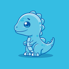 Cute blue dinosaur simple flat style vector illustration