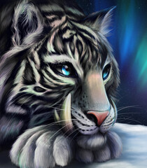 A fantastic white tiger. A digital illustration.