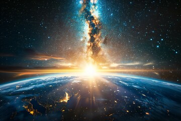 Earth from space showing the beauty of space exploration,   rendering - obrazy, fototapety, plakaty