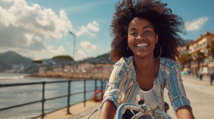 Smiling Woman with Stylish Bicycle